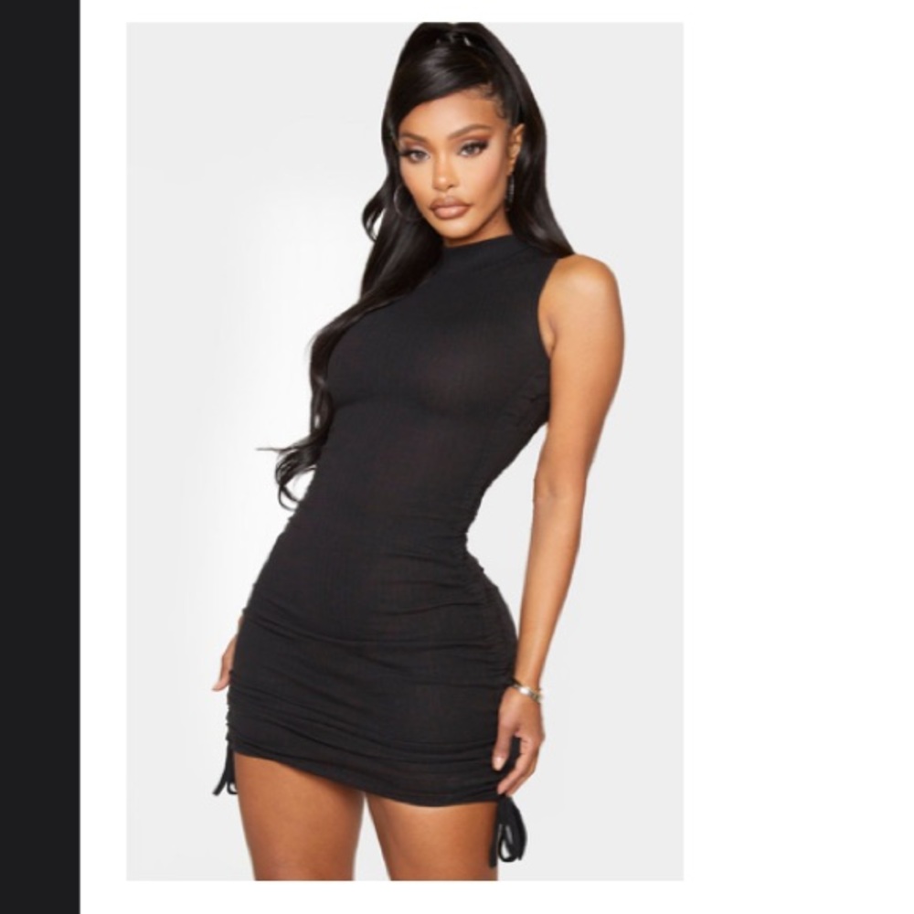 Black Thick Ribbed Bodycon Sleeveless Dress